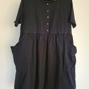 Black Mini Babydoll Dress With Oversized Pockets